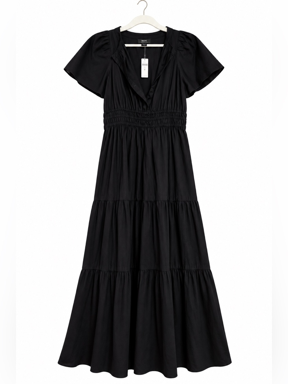 NWT | MAEVE ANTHROPOLOGIE | BLACK SMOCKED MAXI DRESS | SIZE M